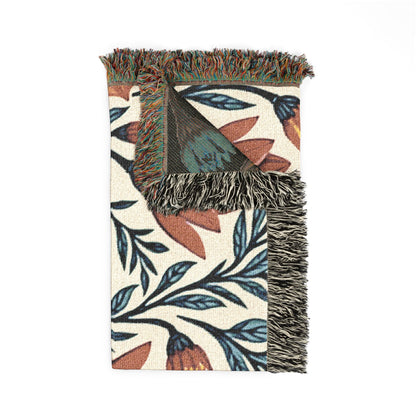 Woven Blanket — Boho Floral Throw Blanket, Vintage-Inspired Tulip & Poppy Pattern