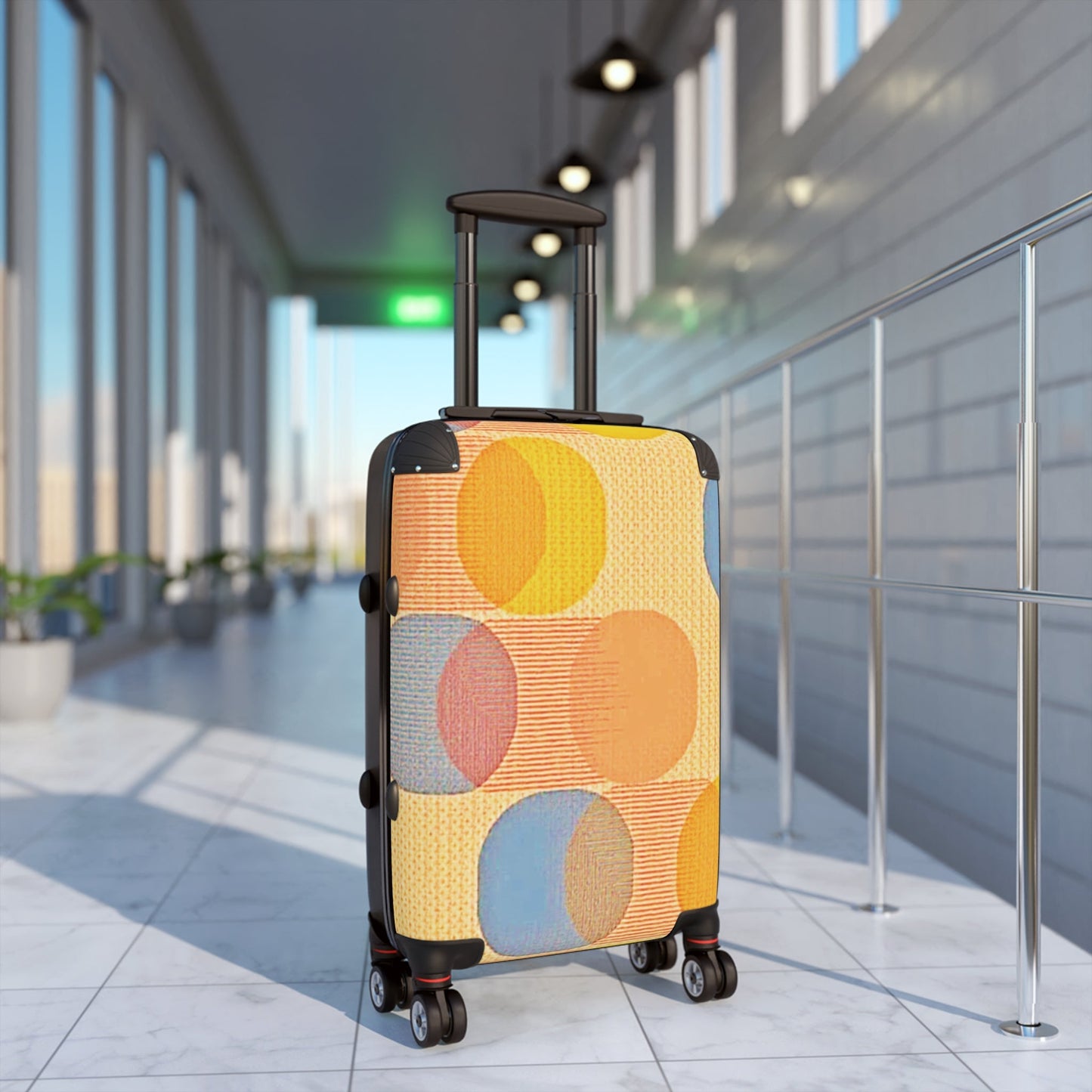 Retro Circle Pattern Carry-On Suitcase — Colorful Geometric Travel Luggage