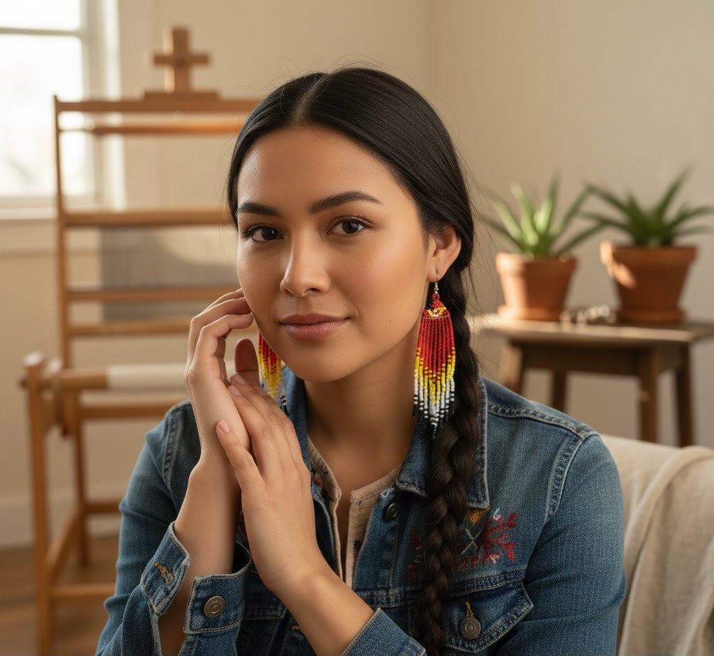 Red Firebird Spirit Beaded Earrings