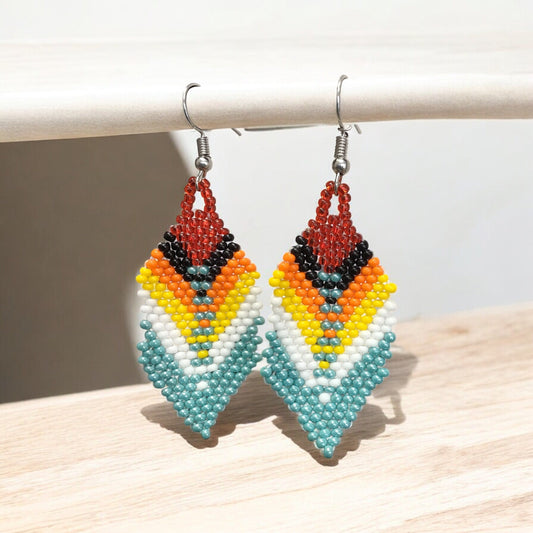 . Turquoise Beaded Feather Drop Earrings