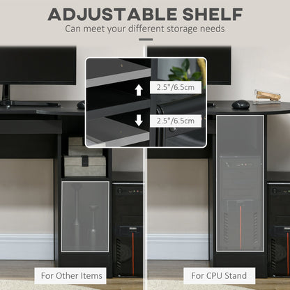 Computer Desk with Storage, Home Office Laptop Table with Shelves and Drawers, Modern Workstation Desk with Keyboard Tray for Study, Living Room, Black