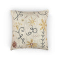 Neutral Floral Embroidered Woven Pillow | Boho Farmhouse Throw Cushion