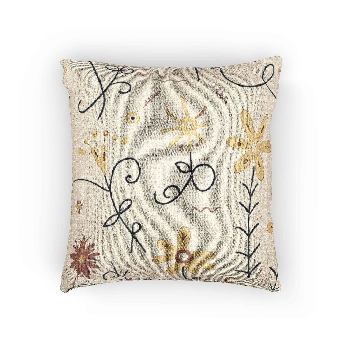 Neutral Floral Embroidered Woven Pillow | Boho Farmhouse Throw Cushion