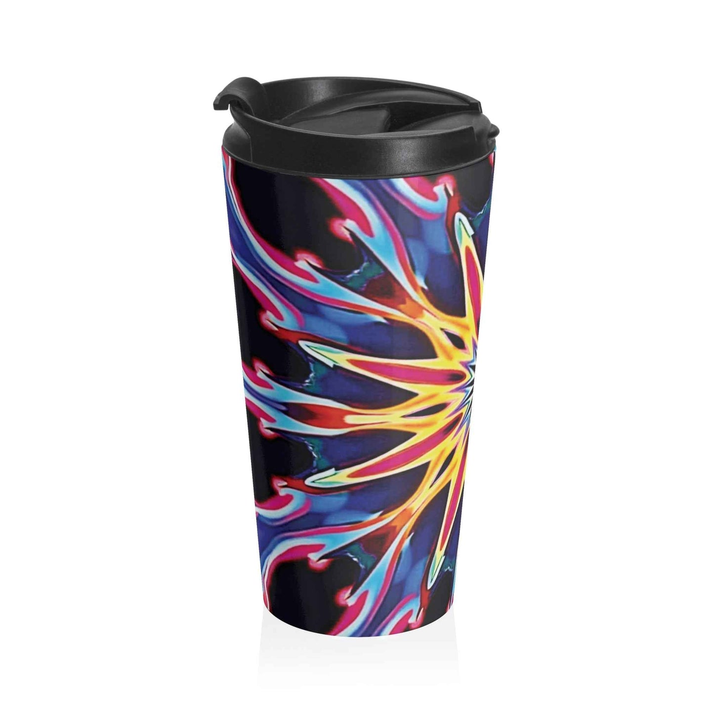 Kaleidoscope Mandala Stainless Steel Travel Mug — Colorful Psychedelic Tumbler