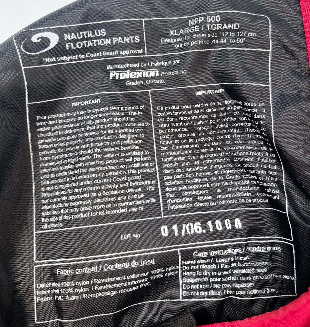 Nautilus Pro Series Insulated Survival Flotation Pants Size XL Made in Canada!