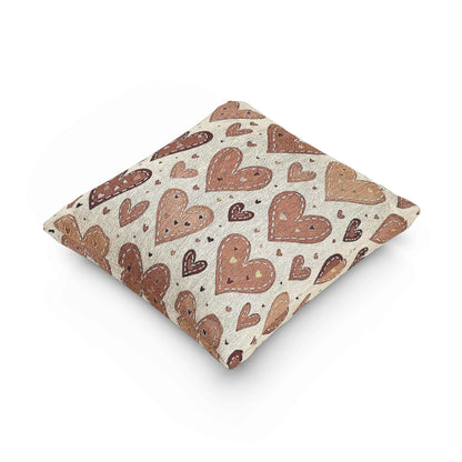 Neutral Heart Pattern Woven Pillow | Boho Heart Throw Pillow