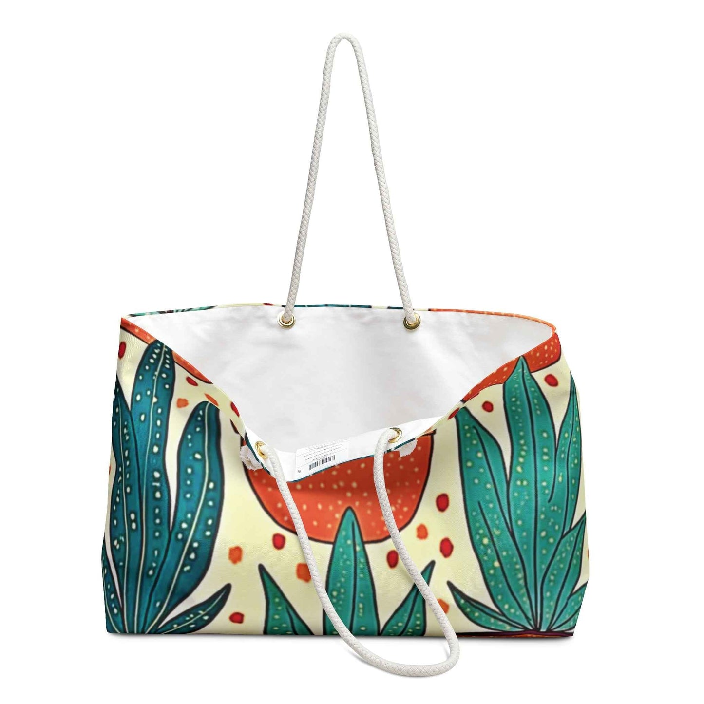 Potted Succulent Pattern Weekender Bag | Tropical Plant Large Tote Bag