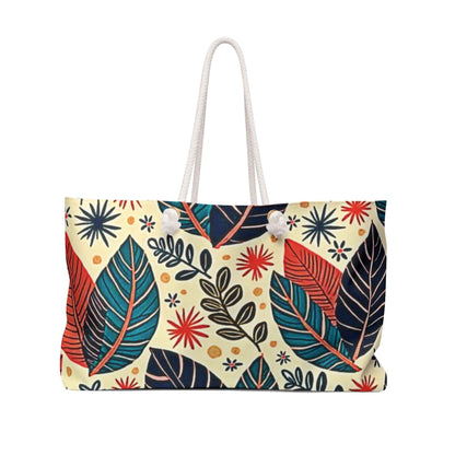Colorful Tropical Leaves Weekender Bag | Floral Leaf Large Tote Bag for Busy Moms