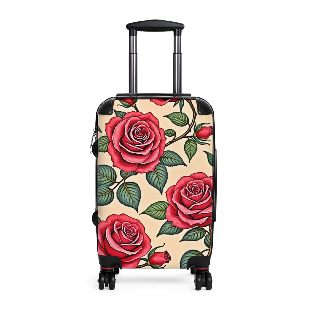 Floral Rose Suitcase – Vintage Red Roses Carry-On Travel Luggage