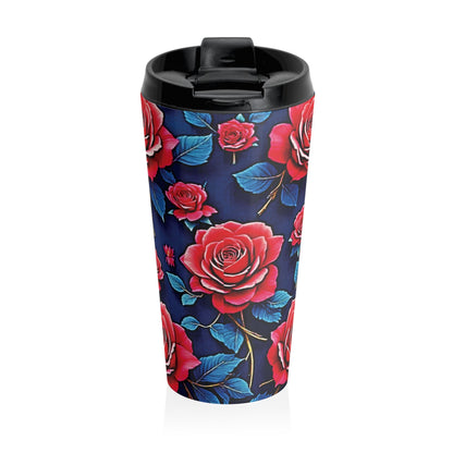Red Rose Floral Pattern Stainless Steel Travel Mug