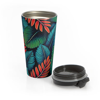 Tropical Leaf Pattern Travel Mug | Colorful Botanical Stainless Steel
