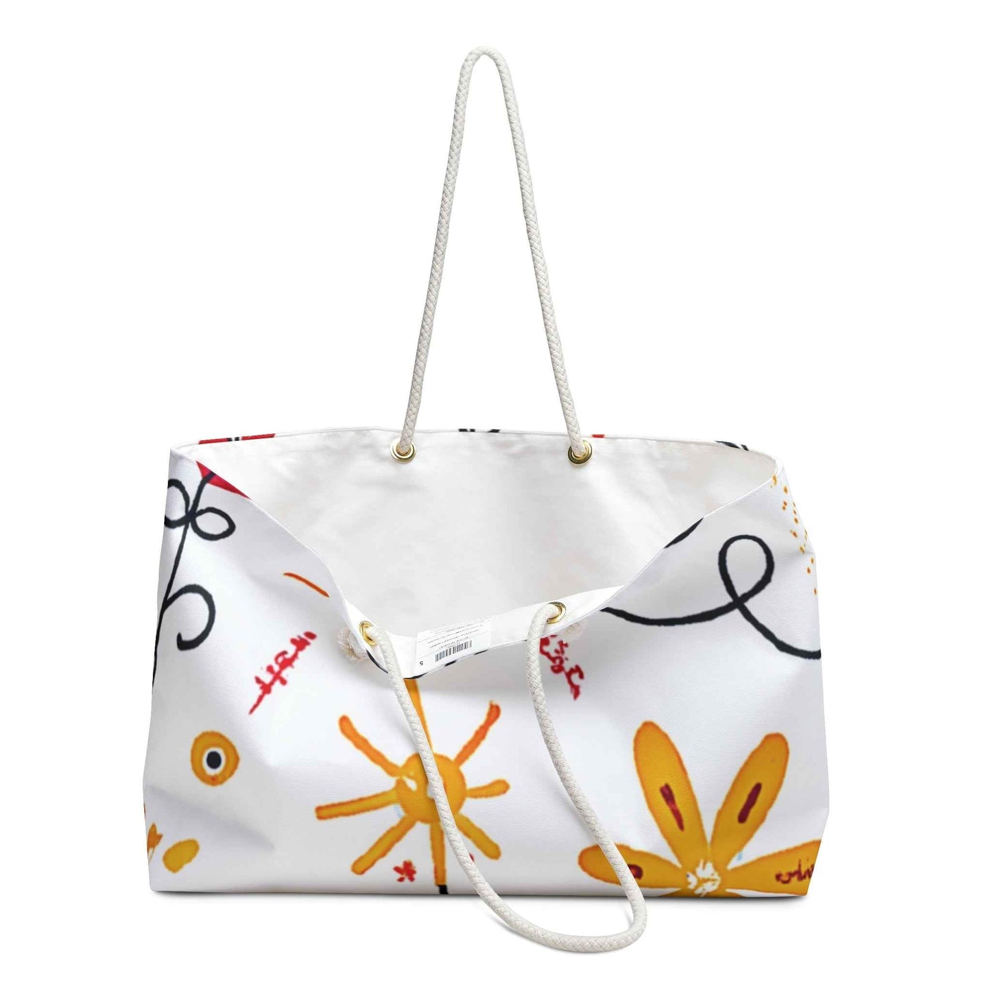 Yellow Doodle Flowers Weekender Bag | Floral Tote, Beach Travel, Large Tote Bag
