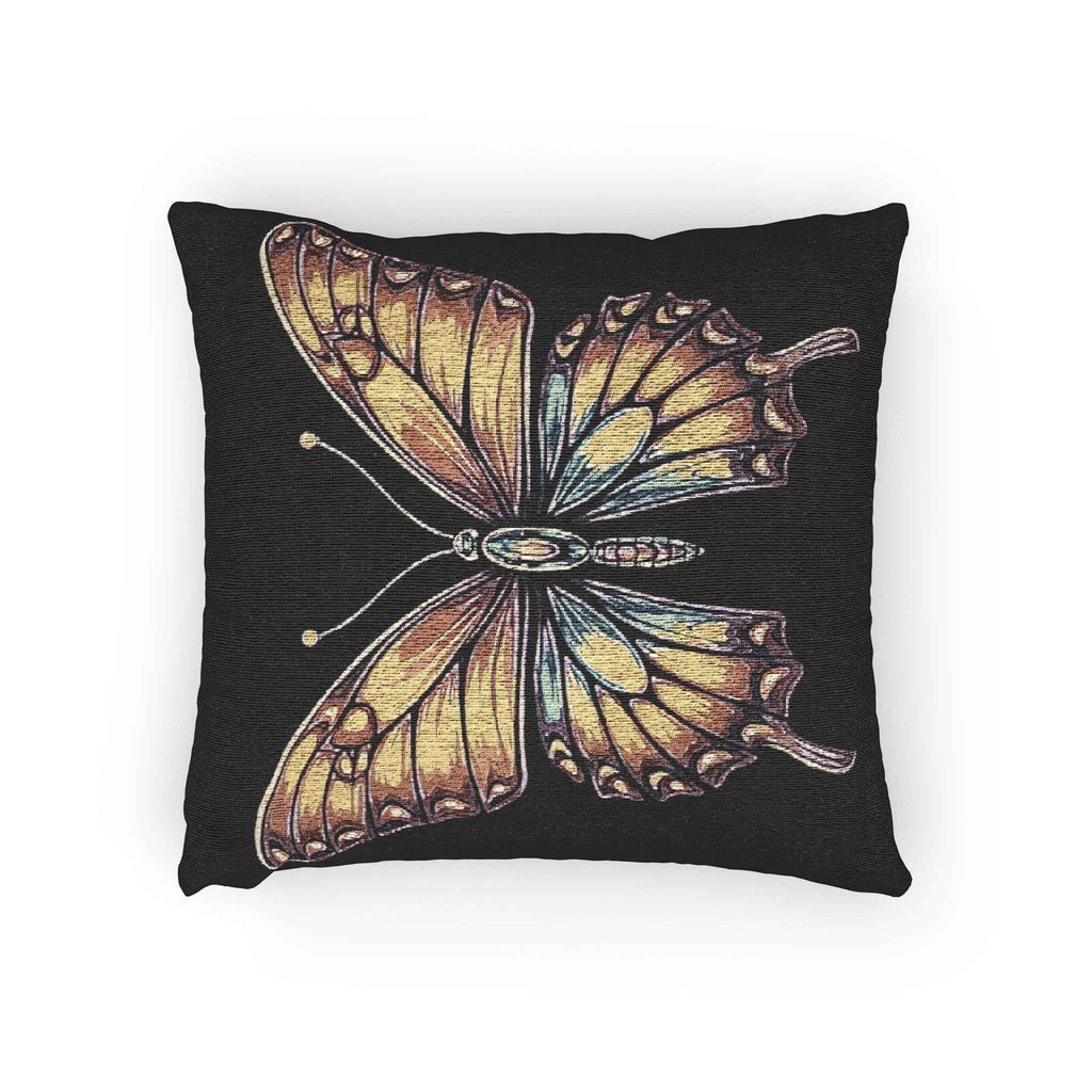 Golden Butterfly Woven Pillow | Tapestry Style Accent Cushion