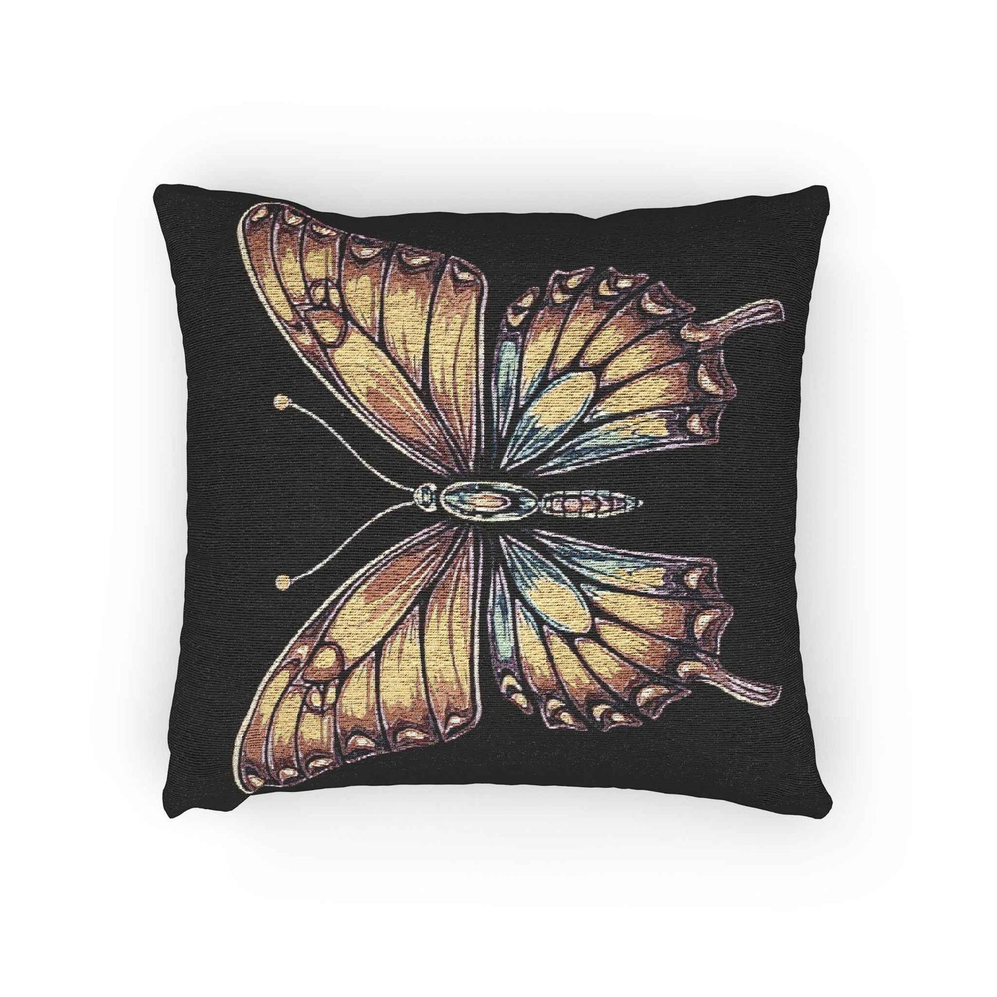 Golden Butterfly Woven Pillow | Tapestry Style Accent Cushion