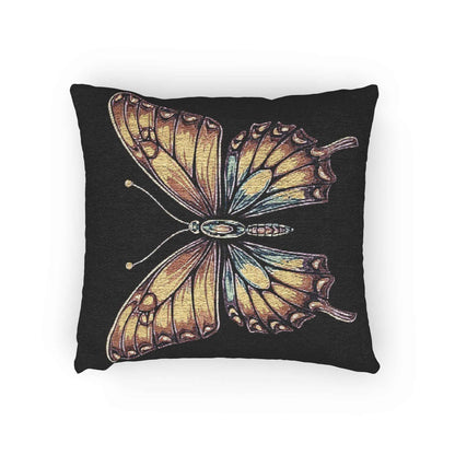 Golden Butterfly Woven Pillow | Tapestry Style Accent Cushion