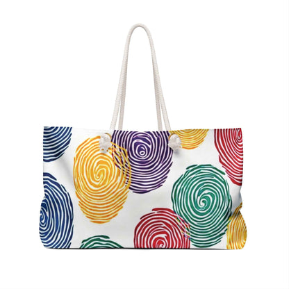 Colorful Fingerprint Pattern Weekender Bag | Multicolor Swirl Travel Tote | Mother's Day| Busy Mom Carryon
