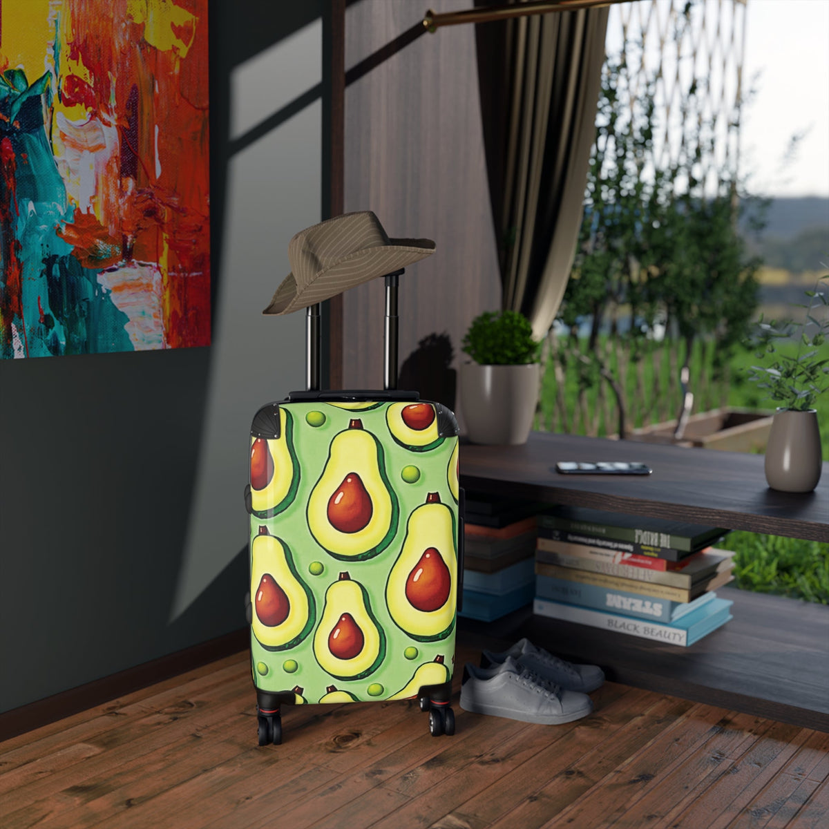 Avocado Pattern Suitcase – Colorful Fruit Print Carry-On Luggage