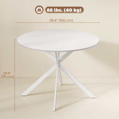 40" Round Kitchen Table for 4, Industrial Dining Table with Steel Legs for Dining Room, White Oak