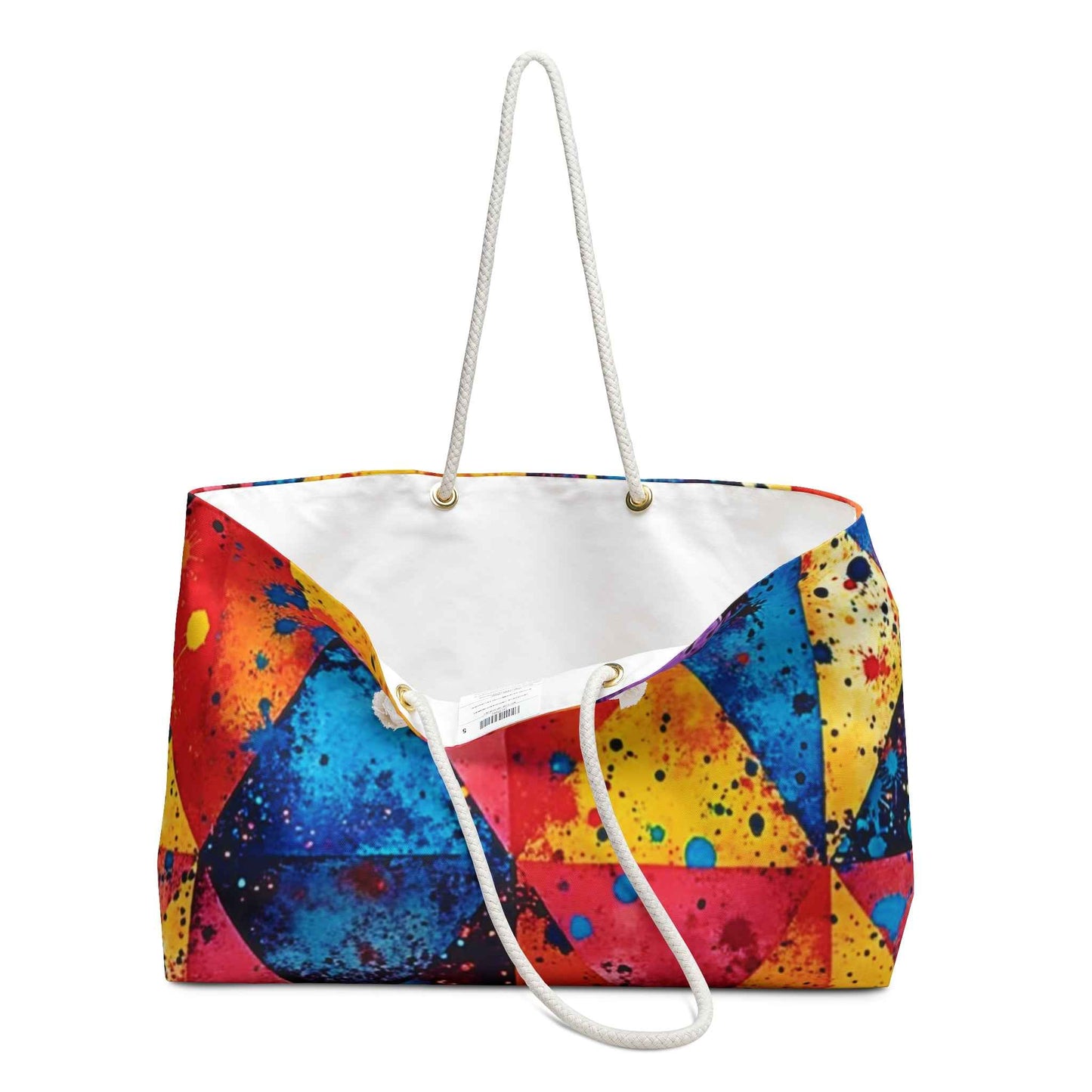 Colorful Geometric Paint Splatter Weekender Bag | Large Tote, Travel Beach Bag