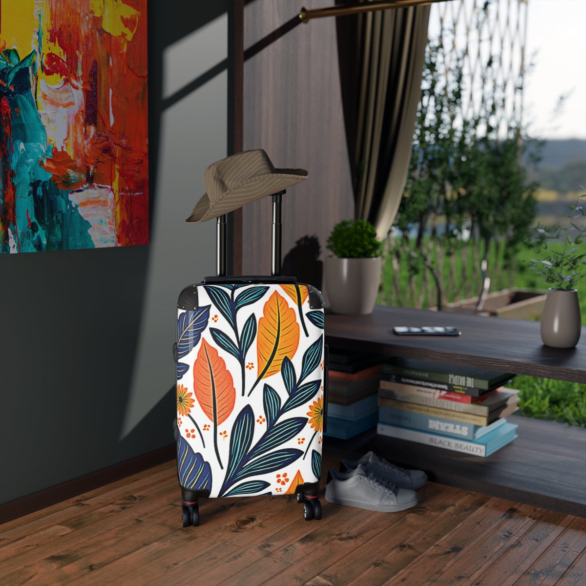 Floral Leaves Carry-On Suitcase — Colorful Botanical Travel Luggage