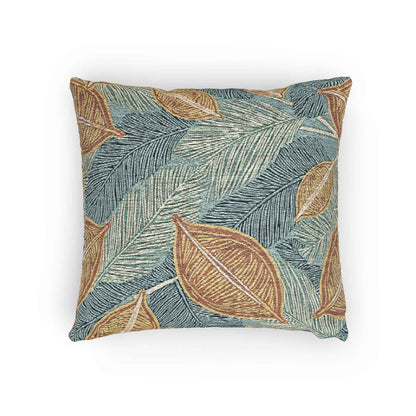 Tropical Leaf Woven Pillow | Teal Rust Boho Decorative Throw