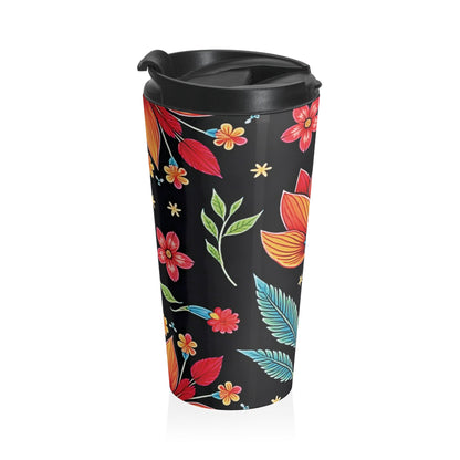 Folk Floral Illustration Travel Mug | Colorful Flower Stainless Steel