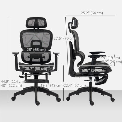 Mesh Office Chair with 3D Armrest, High Back Desk Chair with Lumbar Support, 135° Reclining, Adjustable Headrest, Black