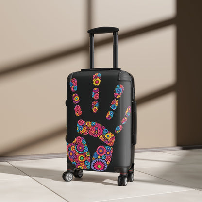 Floral Handprint Suitcase – Colorful Flower Travel Luggage