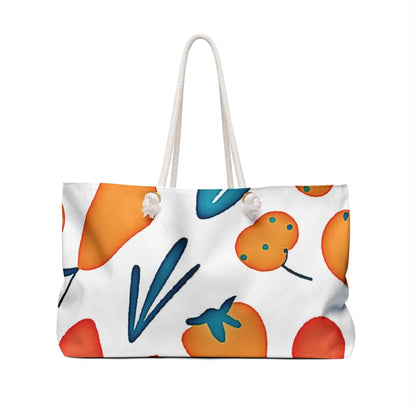 Bright Fruit Pattern Weekender Bag | Strawberries Oranges Cherries, Large Tote Bag