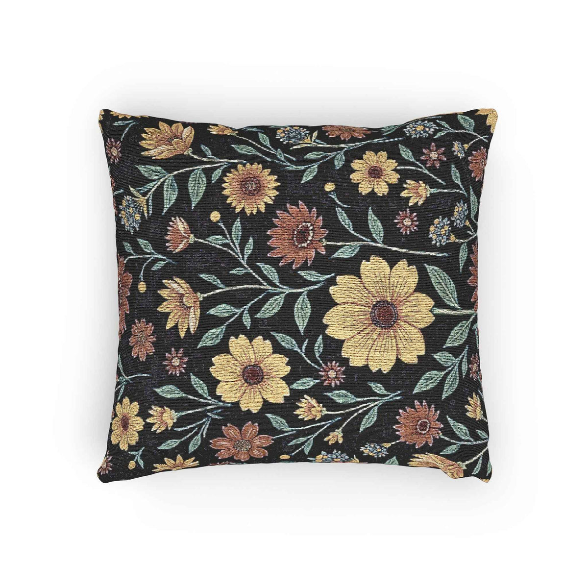 Vintage Floral Woven Pillow | Tapestry Sunflower Cushion, Botanical Throw Pillow
