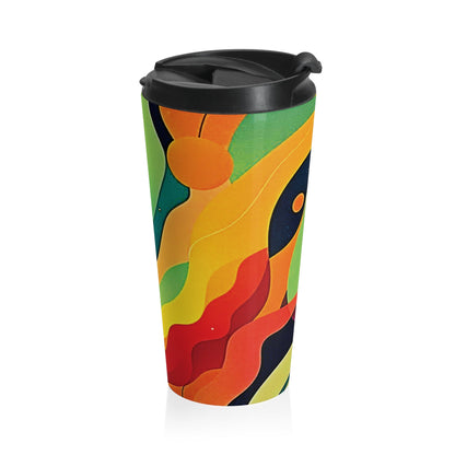 Retro Abstract Stainless Steel Travel Mug — Colorful Psychedelic Wave Design