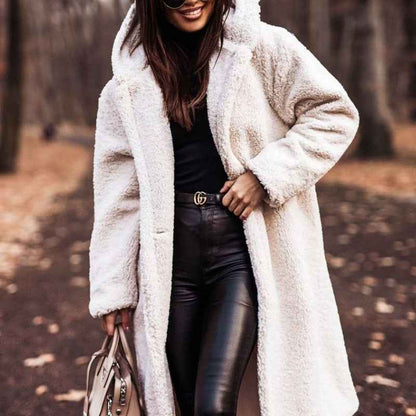 Autumn Winter Fashion Elegant Long Coat Woman Plush Warm Faux Fleece Coat Women Teddy Jacket Female Teddy Coat Outwear Ladies