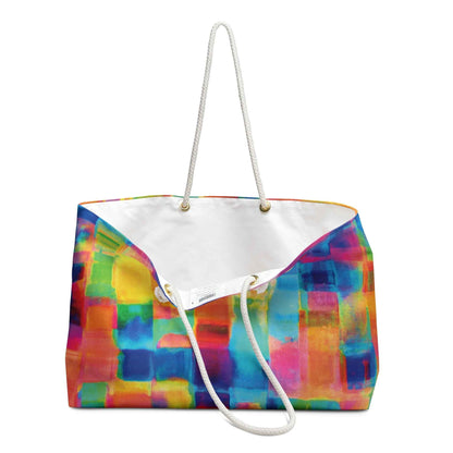 Colorful Abstract Watercolor Squares Weekender Bag | Bright Travel Tote | Large Tote Bag