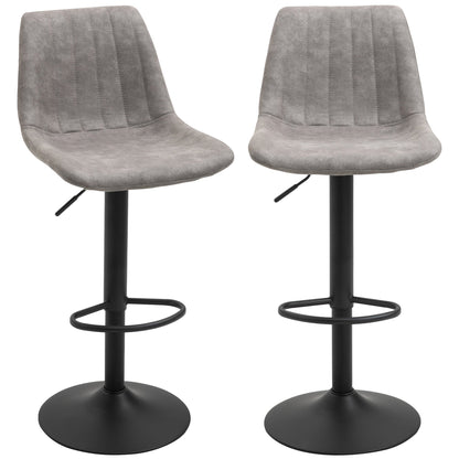 Adjustable Bar Stools Set of 2, Leathaire Swivel Barstools with Back and Footrest, Upholstered Bar Chairs for Kitchen, Dining Room, Home Pub, Brown