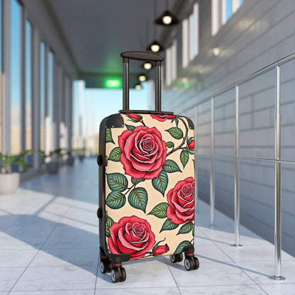 Floral Rose Suitcase – Vintage Red Roses Carry-On Travel Luggage