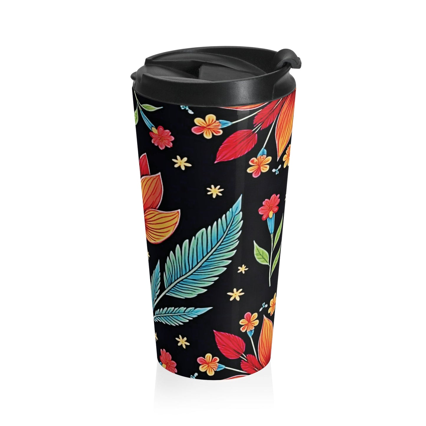 Folk Floral Illustration Travel Mug | Colorful Flower Stainless Steel