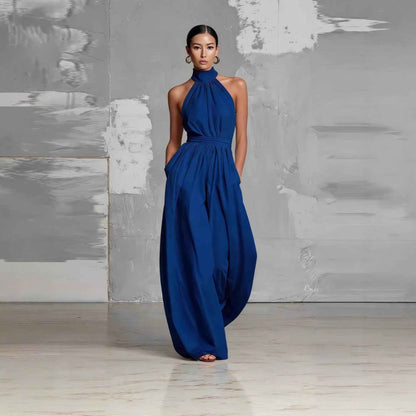 Fashionable And Elegant Belted Pleated Jumpsuit With A Cinched Waist