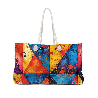 Colorful Geometric Paint Splatter Weekender Bag | Large Tote, Travel Beach Bag