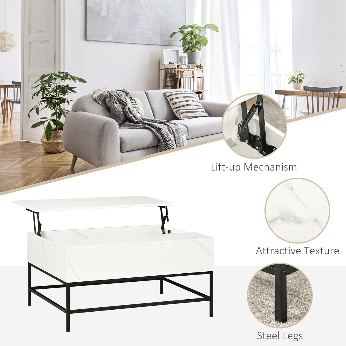 Lift Top Coffee Table with Hidden Storage Compartment Lift Tabletop Center Table for Living Room, Rustic Brown