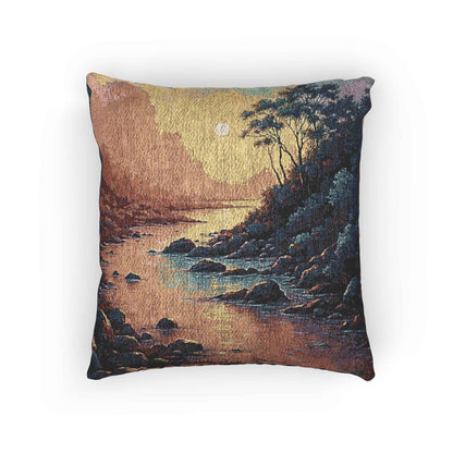 Sunset Cove woven pillow | coastal landscape tapestry throw pillow