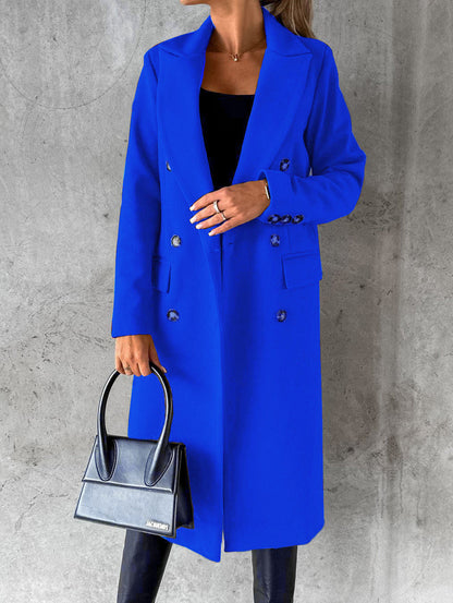 Double Breasted Lapel Coat Winter Fashion Solid Slim Long Jacket Long Sleeve Tops Womens Clothing