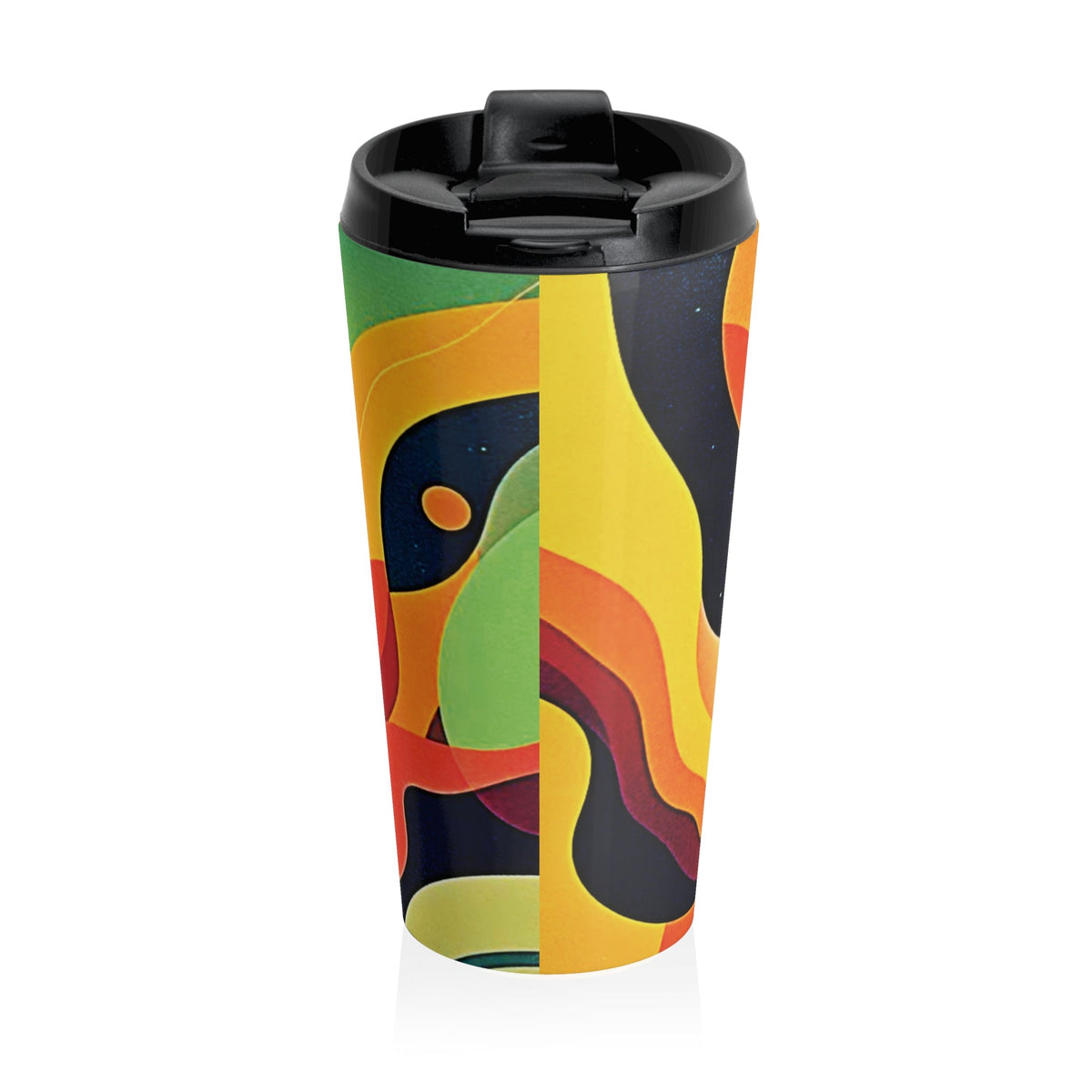 Retro Abstract Stainless Steel Travel Mug — Colorful Psychedelic Wave Design