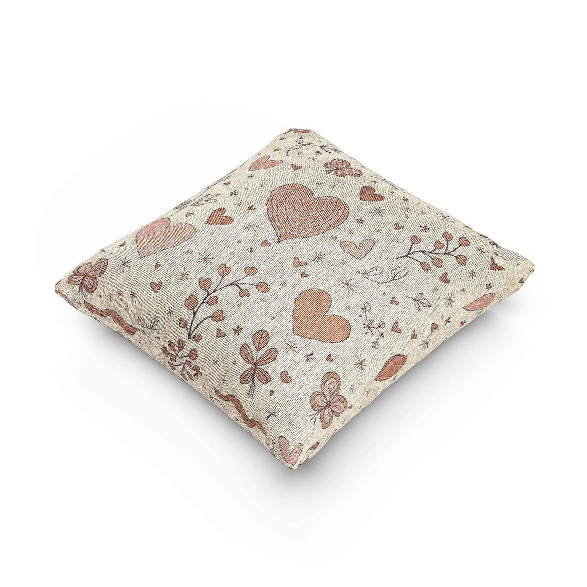 Scattered Hearts Woven Pillow | Boho Vintage Heart Pattern Cushion
