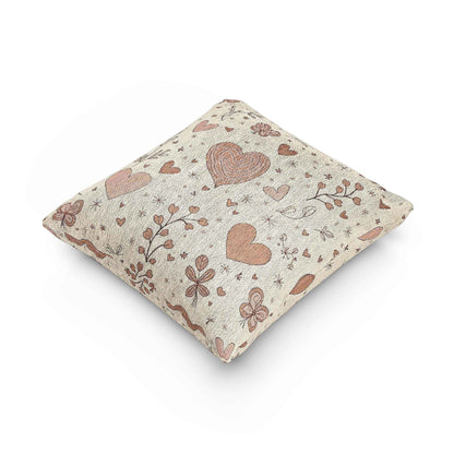 Scattered Hearts Woven Pillow | Boho Vintage Heart Pattern Cushion