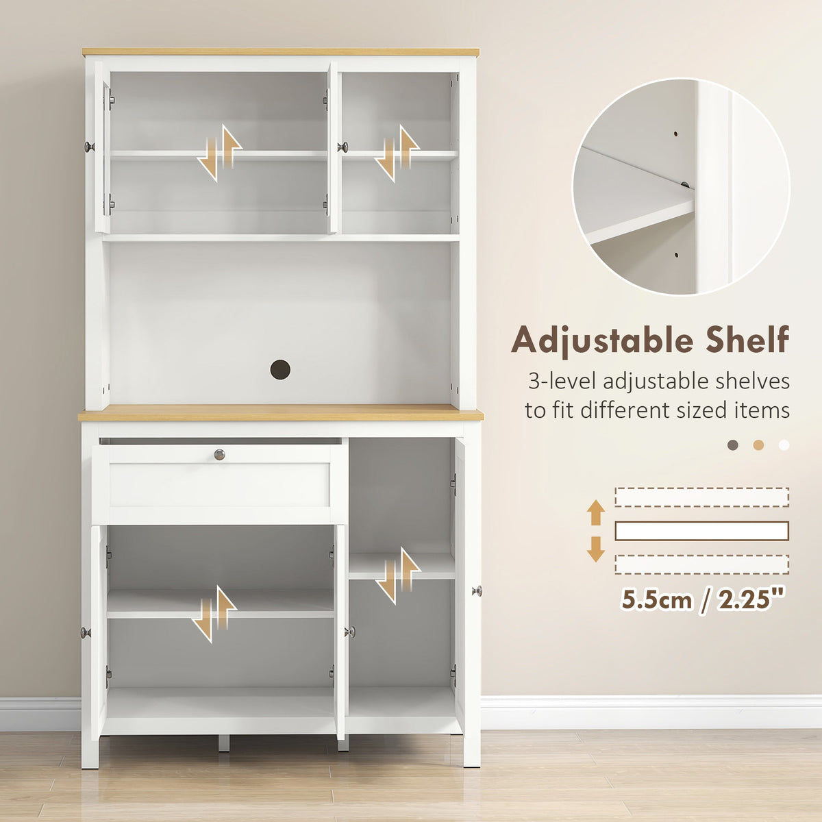 Brooks 71" 5-Door Kitchen/Storage Cabinet with Adjustable Shelves-White