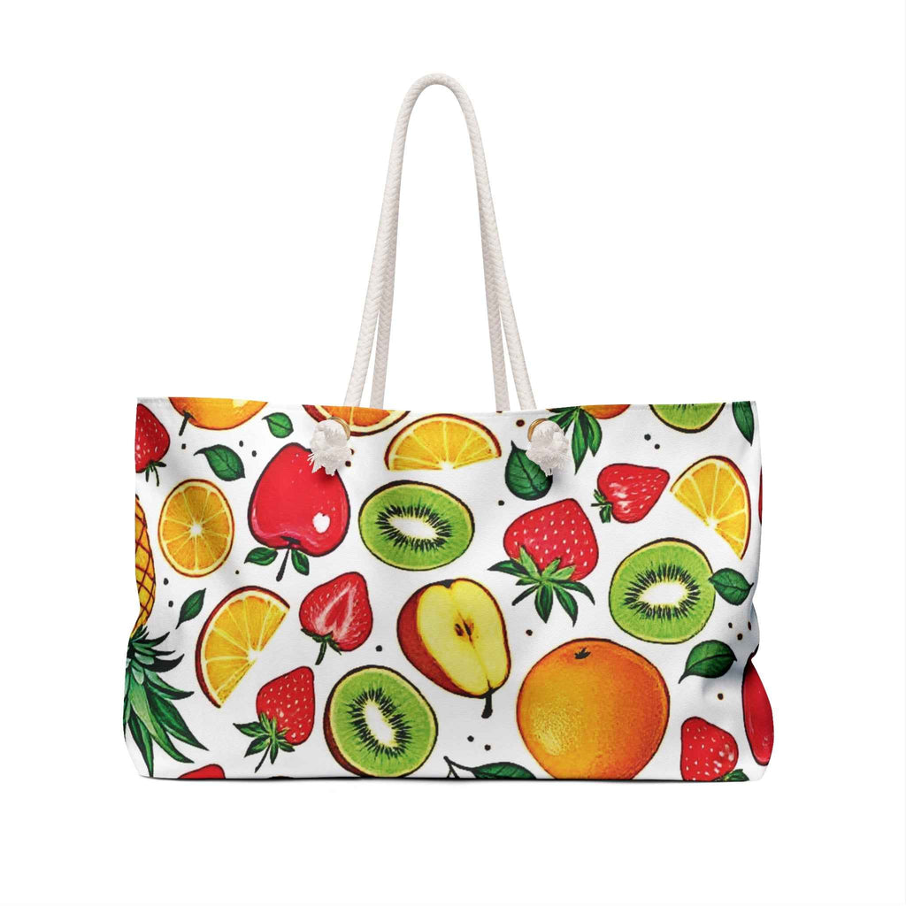 Tropical Fruit Pattern Weekender Bag | Pineapple Strawberry Kiwi, Large Tote Bag