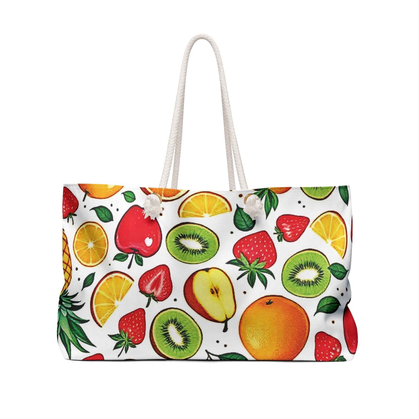 Tropical Fruit Pattern Weekender Bag | Pineapple Strawberry Kiwi, Large Tote Bag