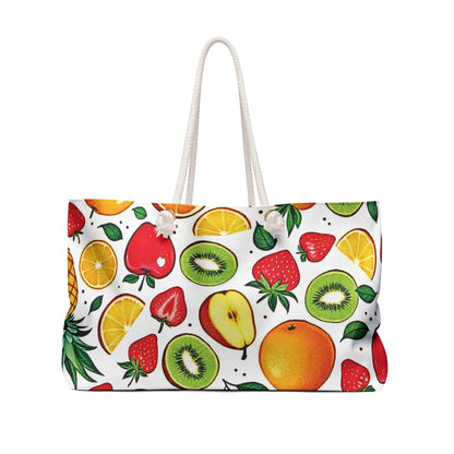 Tropical Fruit Pattern Weekender Bag | Pineapple Strawberry Kiwi, Large Tote Bag