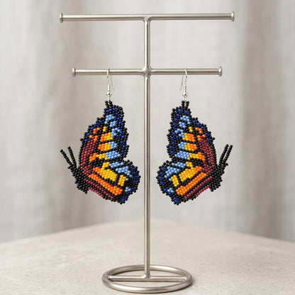 Blue Beaded Butterfly Wing Earrings