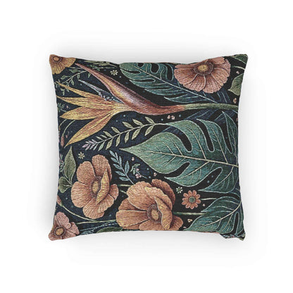 Tropical Floral tapestry pillow | woven botanical throw pillow, vintage jungle design